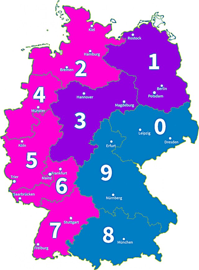 PLZ-Zonen-Karte Deutschland: Versandkosten nach der ersten Ziffer Ihrer Liefer-Postleitzahl