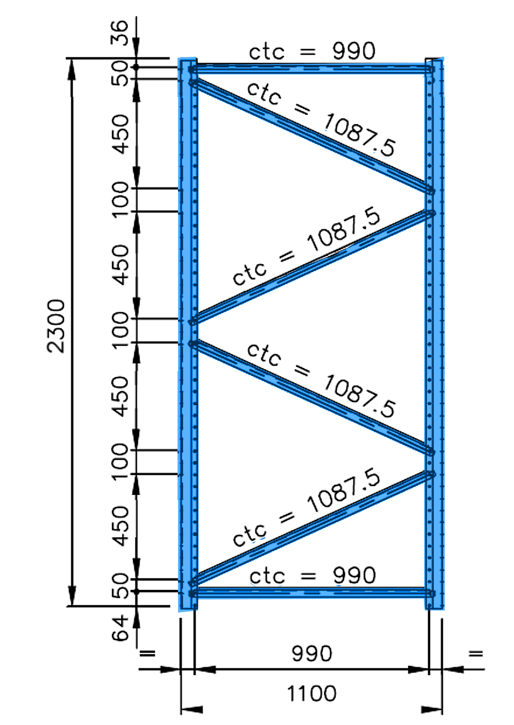 Sonder-Rahmen 2,3 m hoch, 1,1 m tief (S)