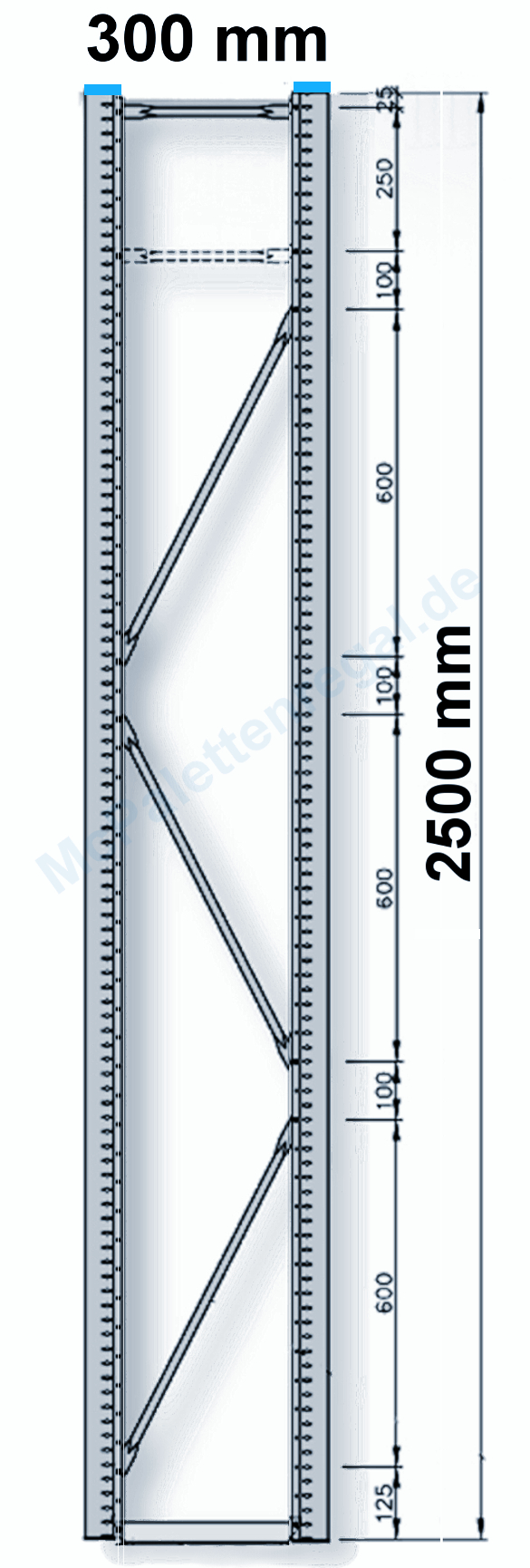 Rahmen 2,5 m hoch, 0,3 m tief