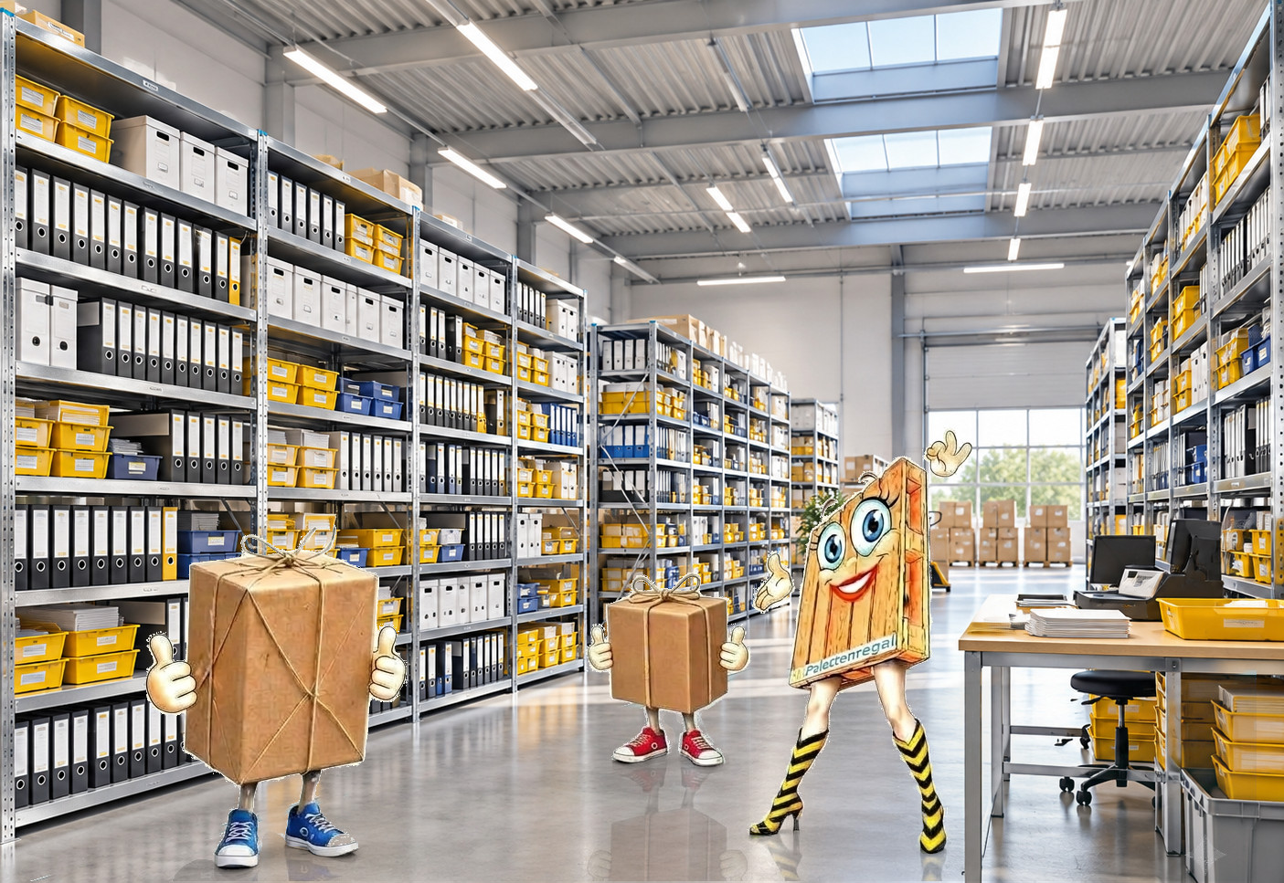 Fachbodenregale-Anlage, 2,5m hoch, verzinkt, 18 Rahmen, 100 Böden