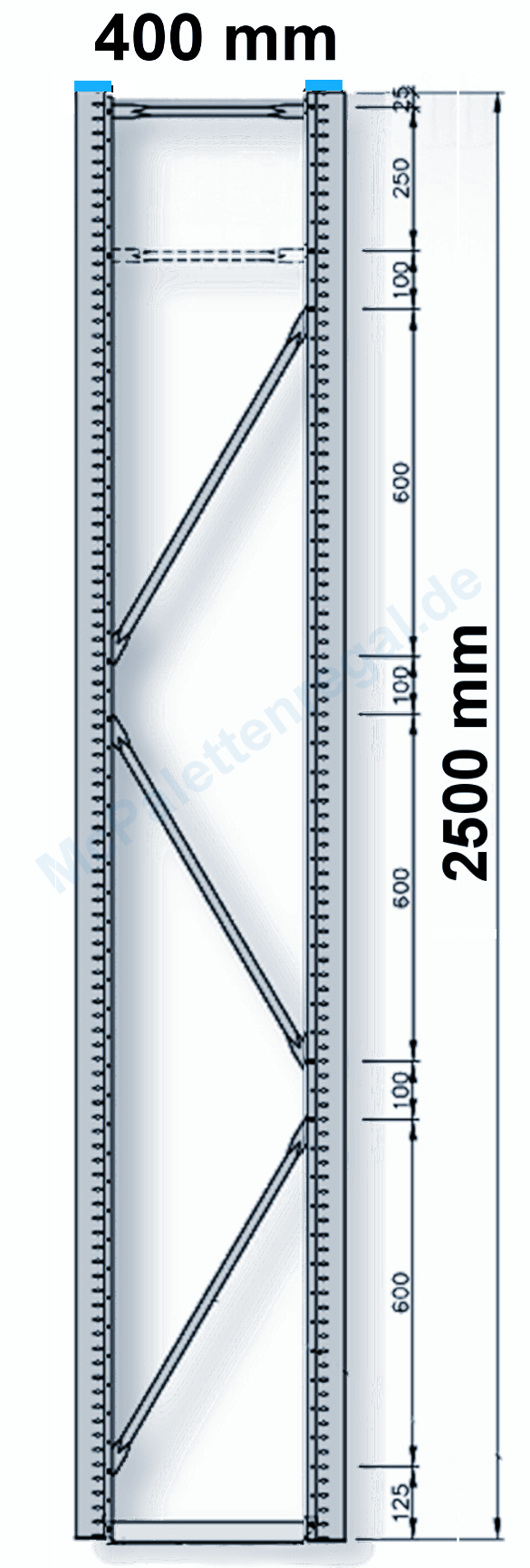 Rahmen 2,5 m hoch, 0,4 m tief