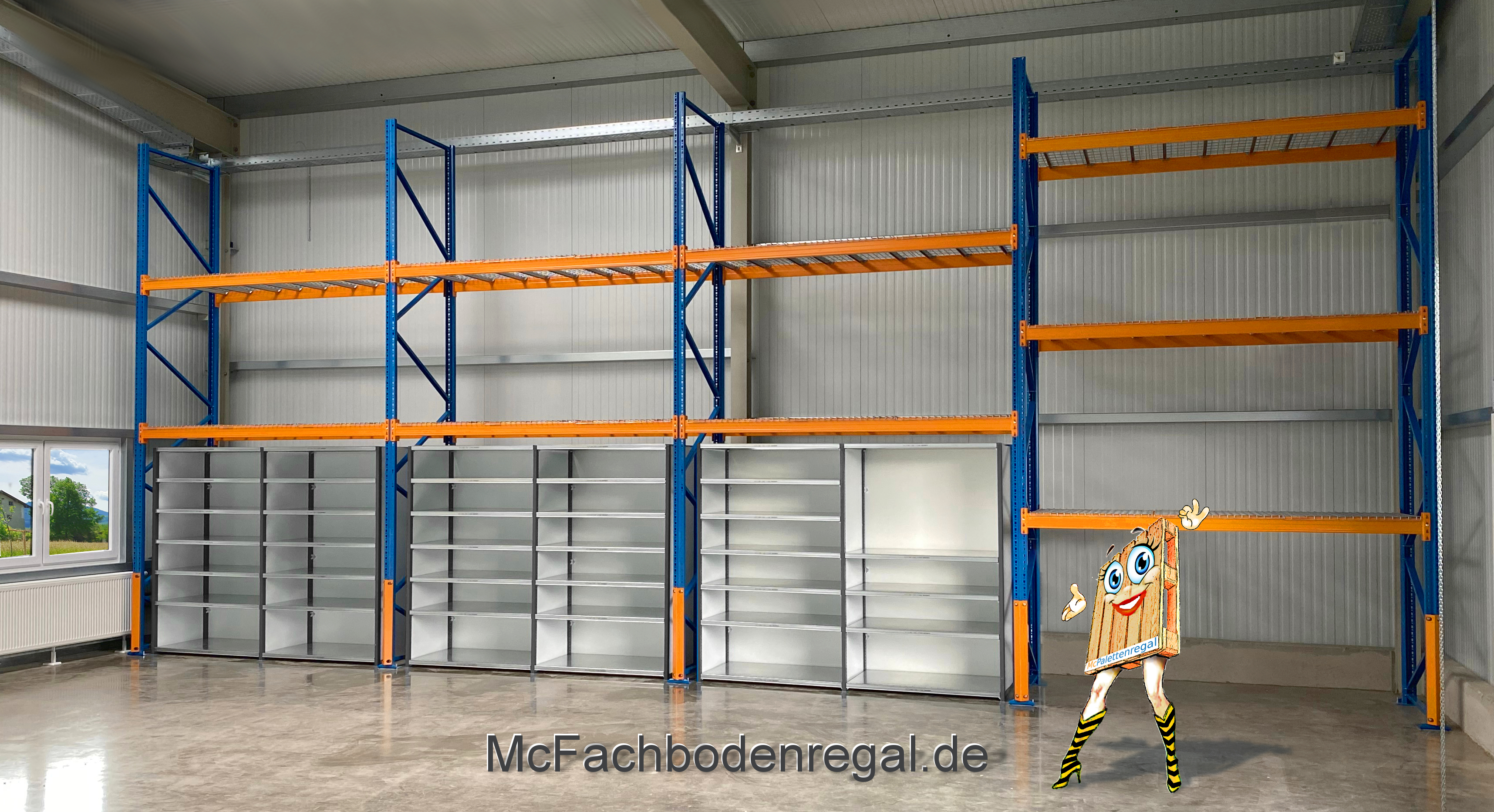 Fachboden-Regal 2,2m hoch, 0,6m tief, 5 Felder je 0,97m, je 6 Böden (2,5cm) a 80kg