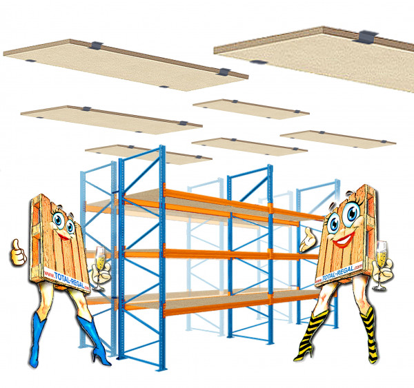 2-Feld-Doppelregal 3,0 m hoch, 3 Ebene mit Spanplatten (= 6 Rahmen + 24 Traversen)