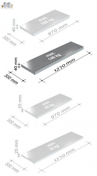 Fachboden 1,27 m breit, 0,30 m tief, 0,04 m hoch