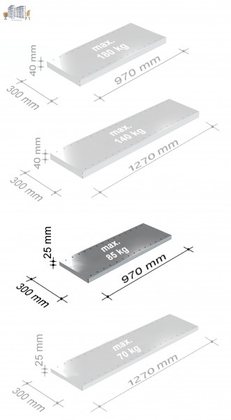 Fachboden 0,97 m breit, 0,30 m tief, 0,025 m hoch