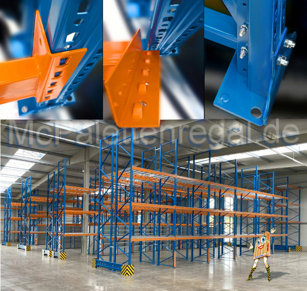 Palettenregal 6,0 m hoch, Feldbreite 3,3 m, 3 Traversen-Ebenen ( = 4 ...